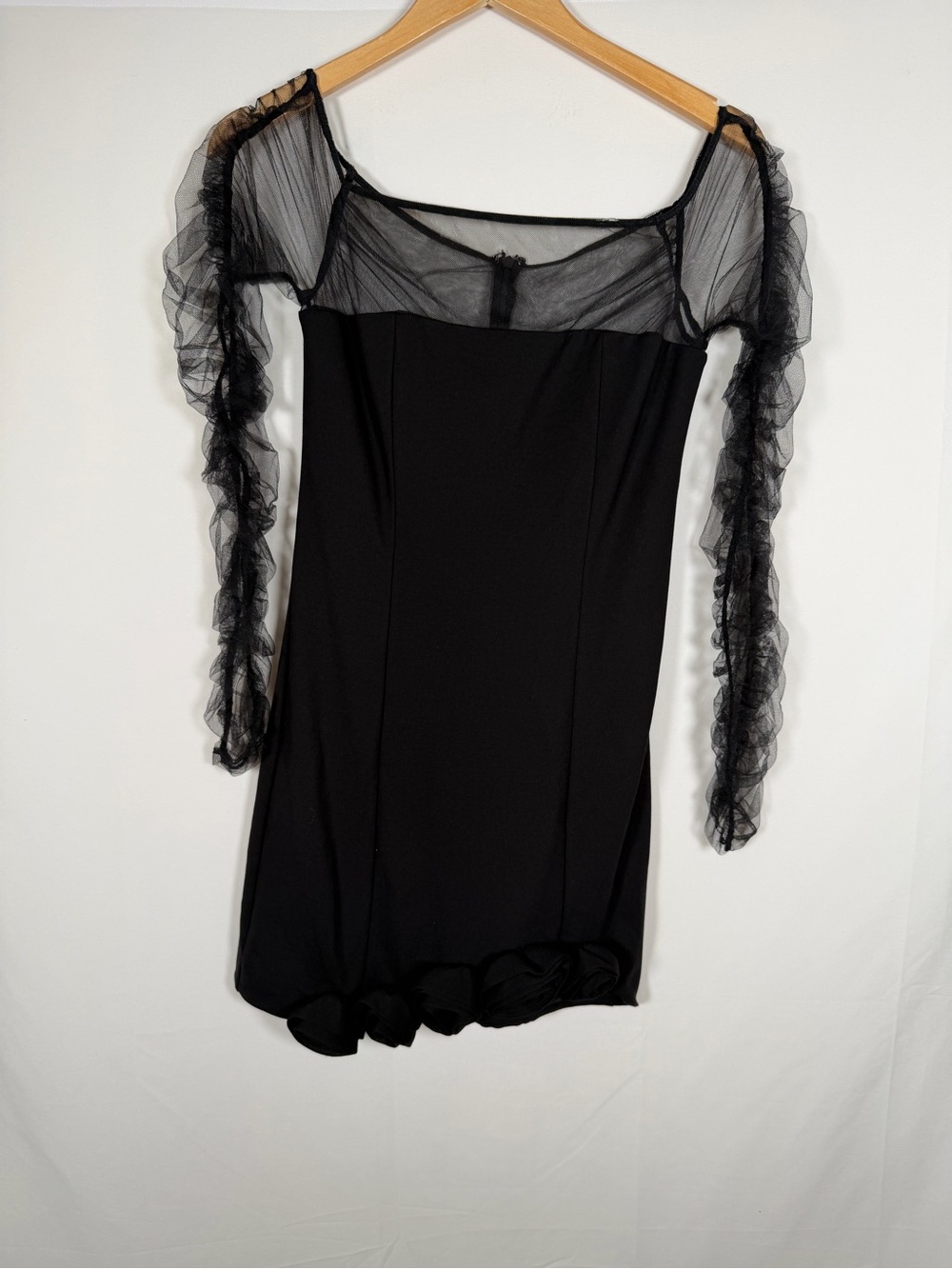 Camila Coelho Thais Mini Dress in Black - Whimsigoth,β Sheer Mesh, LBD, Witchy